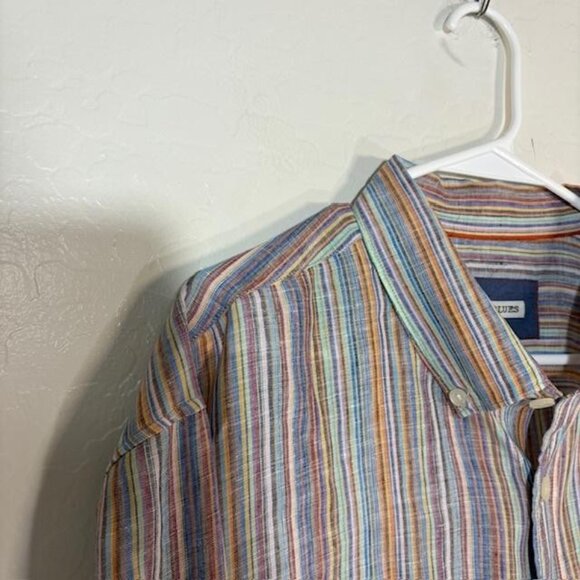 32 Bar Blues Shirt Mens 2XL Multicolor Striped 100% Linen Button Down Casual - Picture 2 of 7